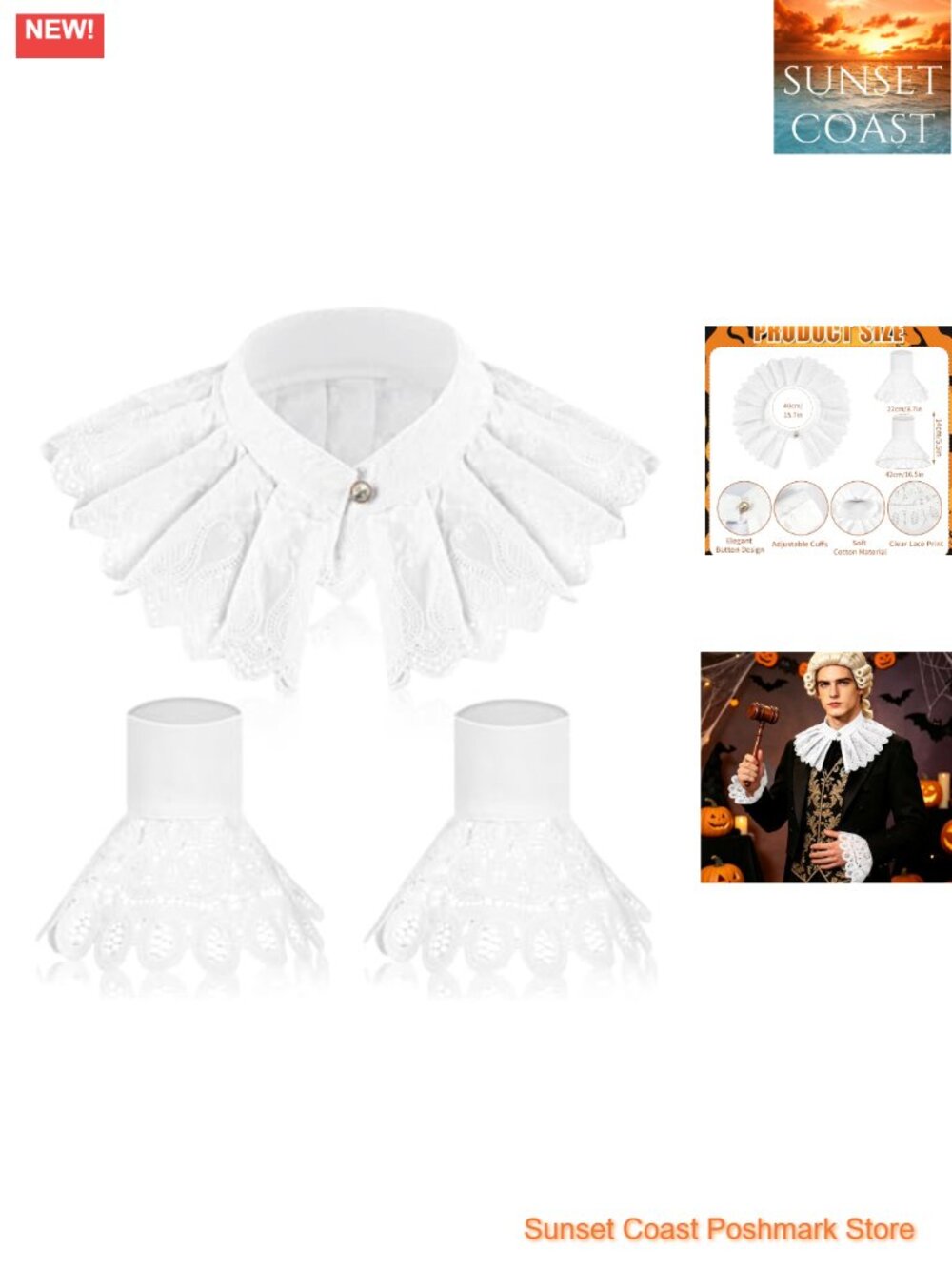 Victorian Lace Jabot and Cuffs Set Polyester Ruffle Collar Costume Accessory